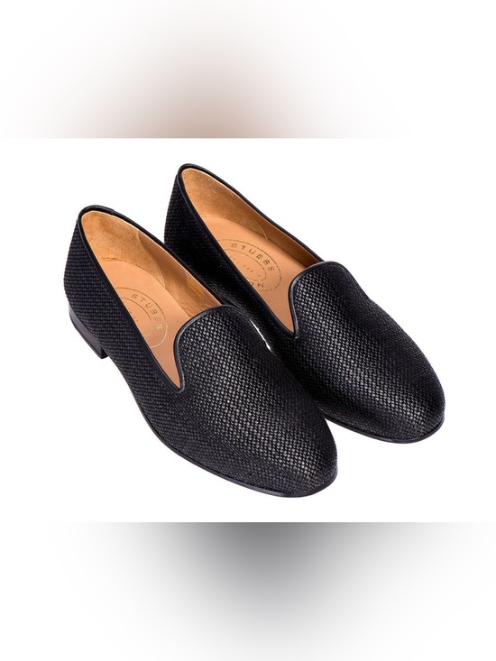 Stubbs & Wootton Shoes - Stubbs & Wootton Raffia Noir Slipper Black Woven Loafers